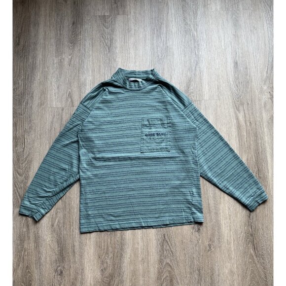 Vintage 90s Code Bleu Jeans Pocket Stripe Shirt Long Sleeve Streetwear Hype Art - Picture 1 of 13